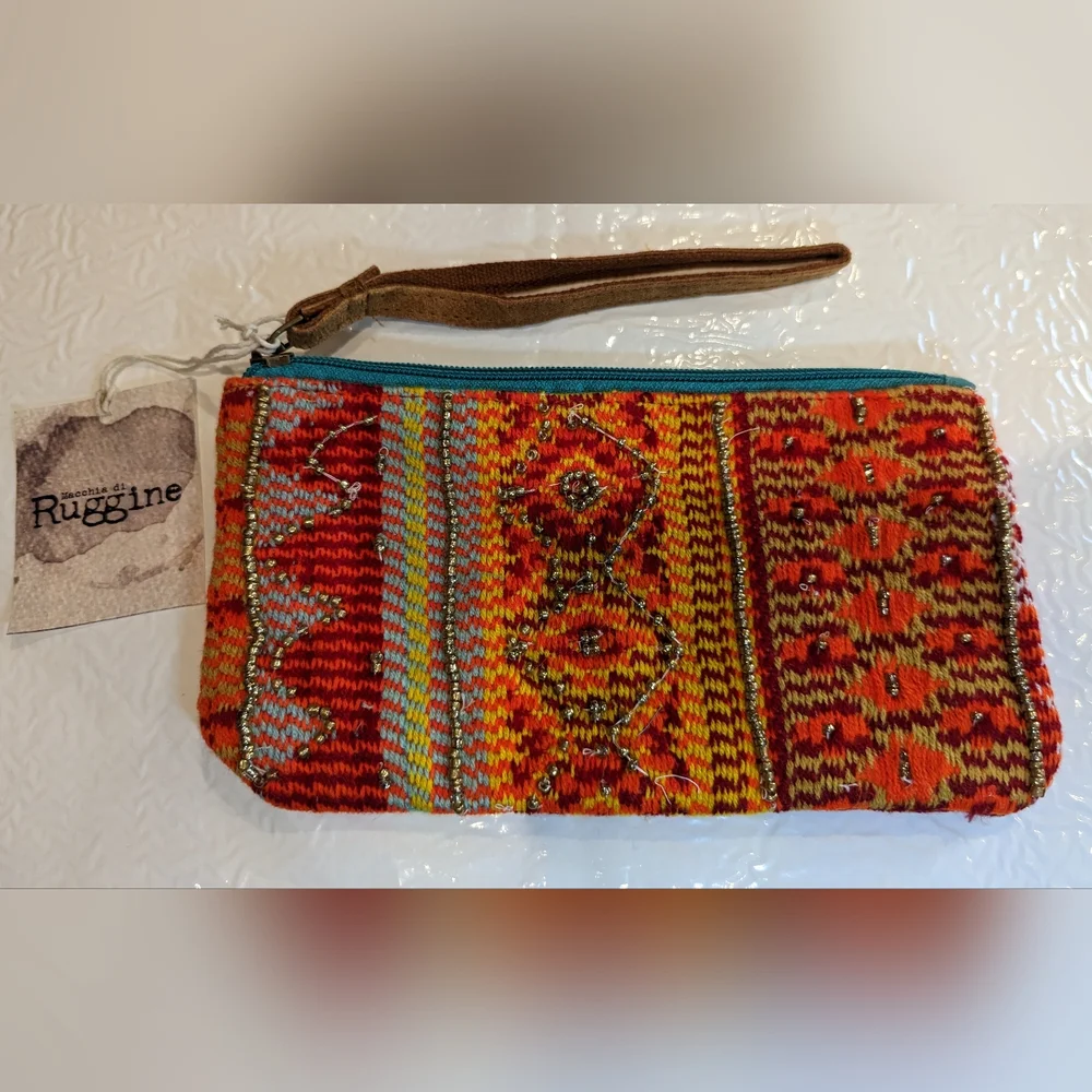 Handmade Hand Beaded Clutch - Ethnic Navajo Aztec Inspired Design - Faux Leather - Picture 7 of 11